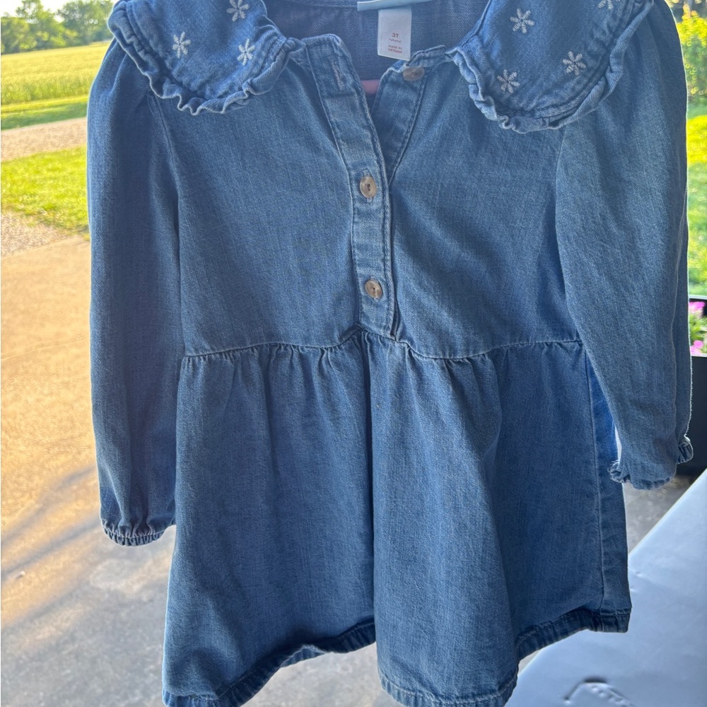 Cat & Jack Blue Denim Dress with Embroidered Collar